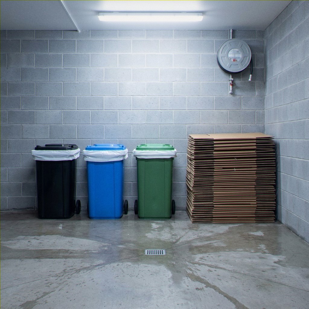 Bin room after servicing, streams separated and liners replaced